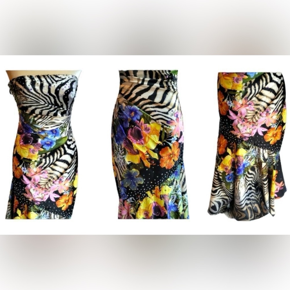 Night Moves Strapless Beaded Satin Prom Dress - 6 - Animal Floral Print - Used - Picture 5 of 6